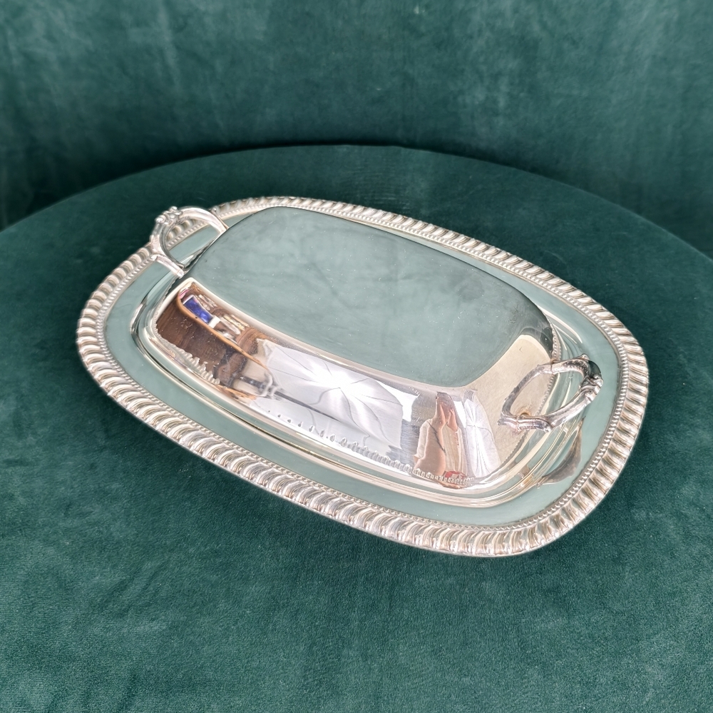 Vintage Elegant Silver Plated Rectangular Serving Tray with Lid
